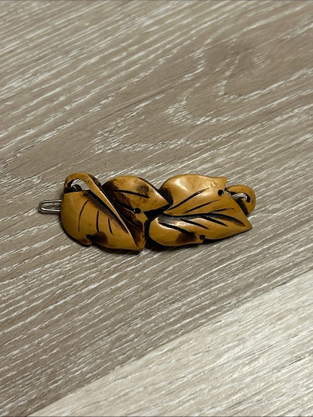 Hand Carved Vintage Handmade Leaf Barrette
